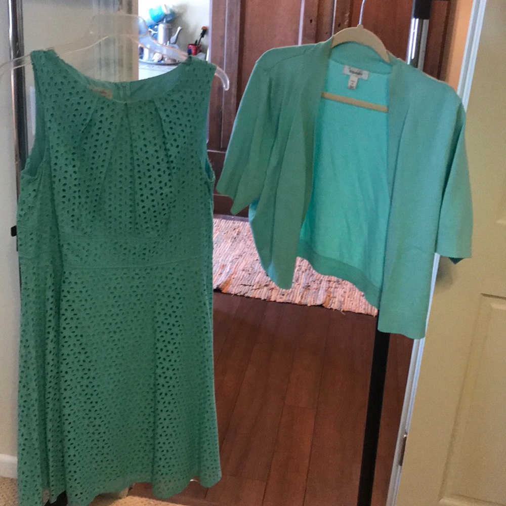 Teal, eyelet, summer dress with shrug